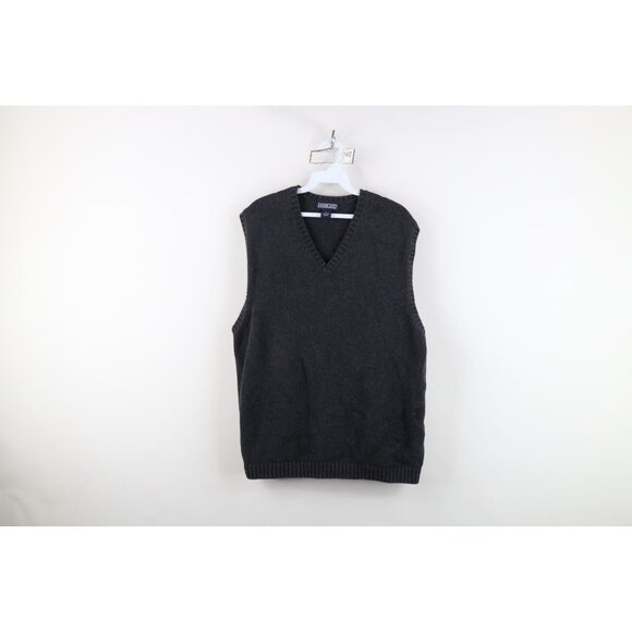 Vintage 90s Lands End Mens XL Faded Blank Cotton Knit Sweater Vest Charcoal Gray - Picture 1 of 10